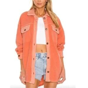 Free People Bright Neon Coral Ruby Shacket Jacket XS